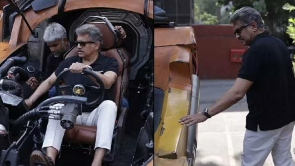 anand mahindra with bujji car