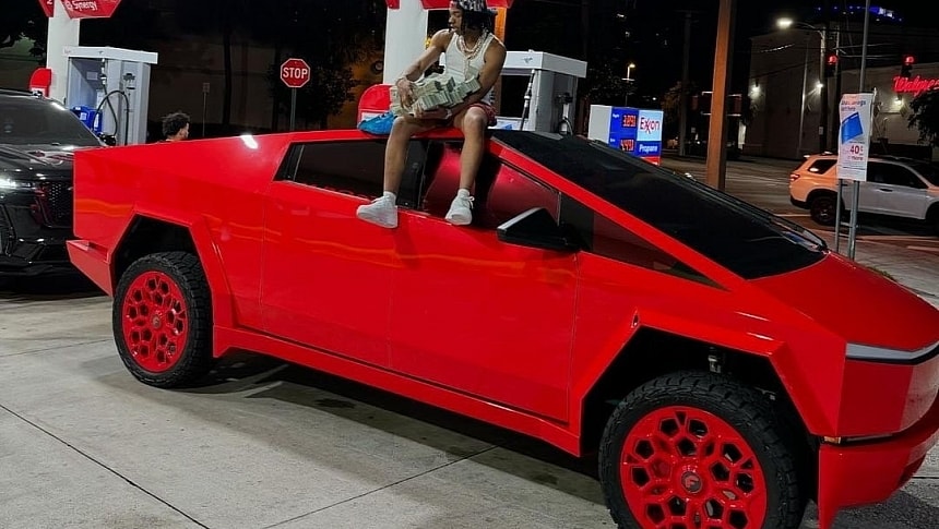 Lil Baby buys Red Tesla Cybertruck with Forgiato Wheels