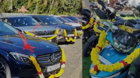 Chennai Company Gifts Employees Cars and Scooters Worth Rs 3.5 Crore for Ayudha Pooja